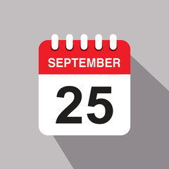 25 september calendar date icon. vector illustration with shadow design