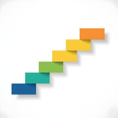 Fototapeta premium Escalera ascendente con 4 bloques de colores diferentes, estilo limpio y corporativo, fondo blanco