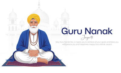 Happy guru nanak jayanti post and greeting card design, Hindu Sikh celebrating birthday of Guru Nanak Dev. abstract vector illustration.