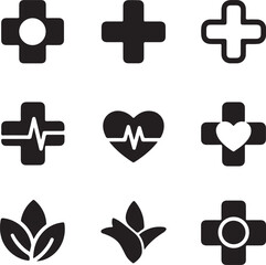 Obraz premium Collection of medical cross symbols and icons isolated on white background