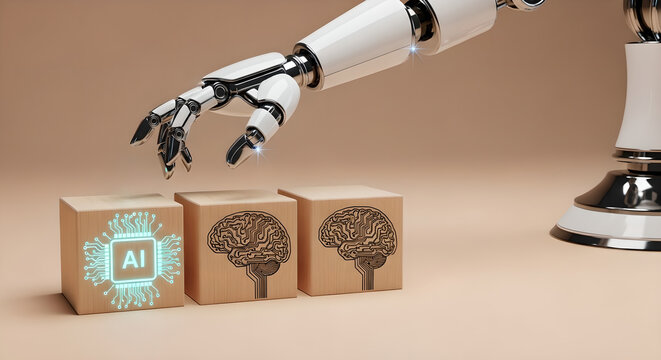 AI Robot Arm Selecting Brain Blocks Machine Learning Copy Space