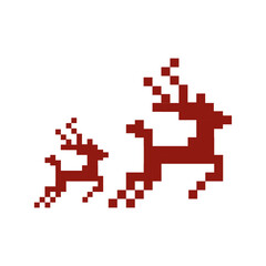 Red Nordic Pixel Reindeer Silhouette, Minimal reindeer silhouette in pixel art style on a deep red background, symbolizing Nordic holiday spirit and warmth. Suitable for modern Christmas crafts. 