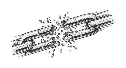 Broken Metal Chain Link Exploding in Motion Detailed Hand Drawn Vector Illustration Symbolizing Freedom