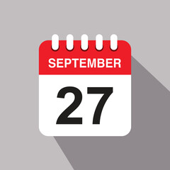 27 september calendar date icon. vector illustration with shadow design