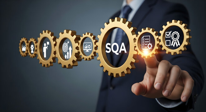 SQA Software Quality Assurance Business Process System Gears Copy Space