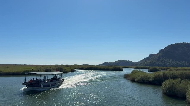 A boat tour among the reeds on the Dalyan River. Ortaca, Muğla