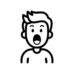 Surprised cartoon man with open mouth, representing shock, amazement, or sudden reaction in a simple graphic style.