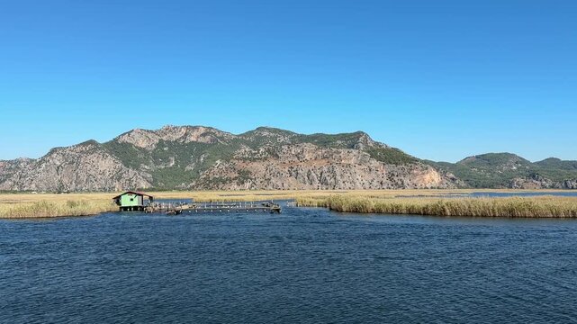 A boat tour among the reeds on the Dalyan River. Ortaca, Muğla