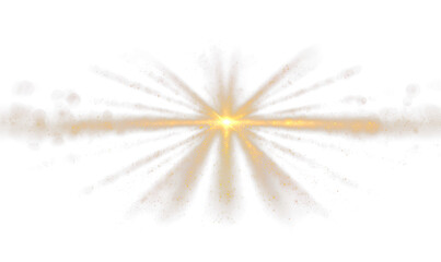 Golden Light Burst with Bokeh Effect Isolate on Transparent Background, cutout, png