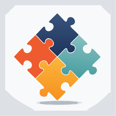 Four Interlocking Puzzle Pieces in Yellow, Red-Orange, Green, and Blue Representing Teamwork, Unity, and Problem Solving