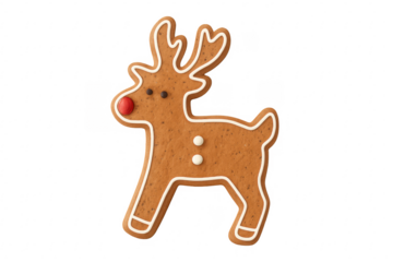 Gingerbread reindeer cookie with red nose for christmas