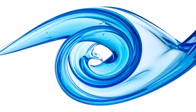 青い液体が渦巻く幻想的な流れ｜背景なし・透過PNG・コピースペース