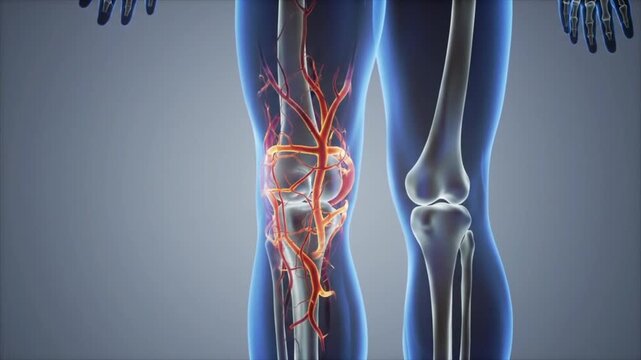 3D animation of a malignant bone cancer tumor (osteosarcoma) on the femur.