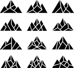 Abstract geometric mountain range illustrations in black and white Keywords: mountain, abstract, geometric, range, peak, landscape, nature, design, illustration, black and