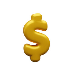3D golden dollar sign isolated on white background. Shiny money symbol for finance, business, investment, banking, and wealth concepts.
