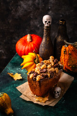 Halloween cake decorated with skull