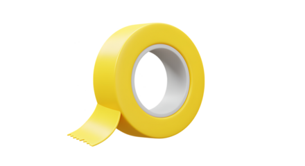 Realistic yellow tape roll with a slightly curled edge on transparent background