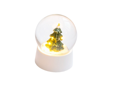 Silver snow globe with small tree inside on white background