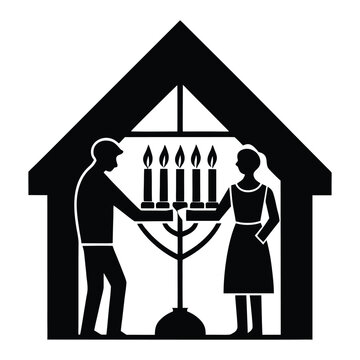 black hanukkah menorah couple silhouette clip art preview