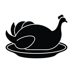Thanksgiving roasted turkey on plate vector silhouette illustration