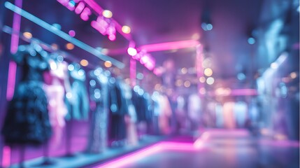 Naklejka premium Luxury Halloween store blurred high-fashion costume display with neon lighting