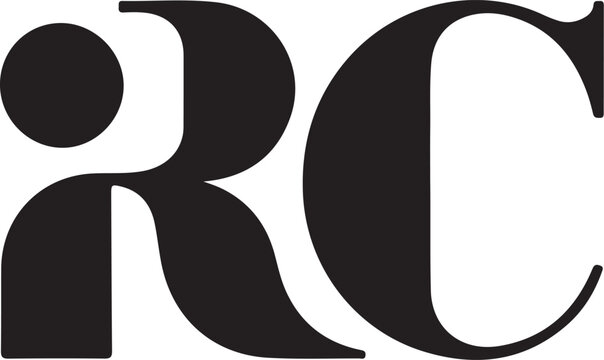 Elegant black and white rc letters logo design isolated on white background for company