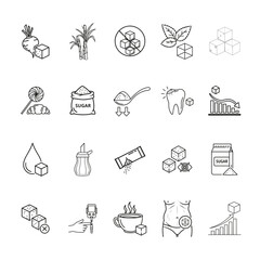 Fototapeta premium Sugar Line Icons Set | Sweet Food Vector Symbols for Baking, Dessert and Candy Design