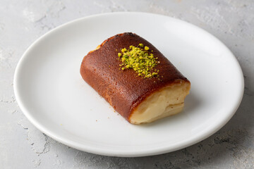 Kazandibi milk baked pudding, Turkish dessert