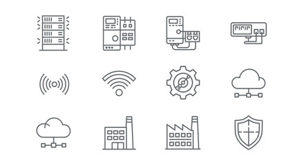 Set of industry 40 and internet of things line icons isolated on white background