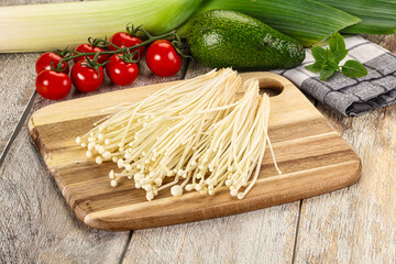 Raw enoki mushroom for cooking