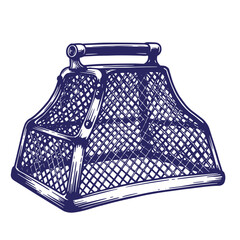 Vintage illustration of a wire mesh basket with handle isolated on white background