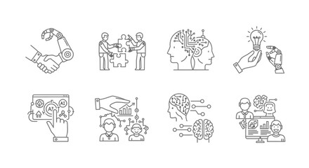 Artificial intelligence and automation icons isolated on white background
