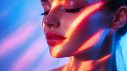 Fototapeta premium Advertising shot of radiant female skin with light from a cinema projector casting patterns