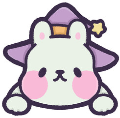 Cute bunny wearing witch hat peeping