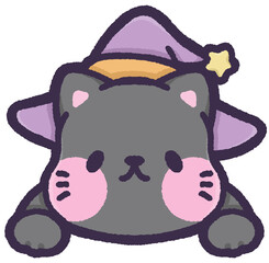 Cute cat wearing witch hat peeping