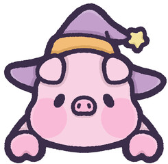 Cute pig wearing witch hat peeping