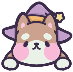 Cute dog wearing witch hat peeping