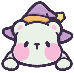Cute polar bear wearing witch hat peeping