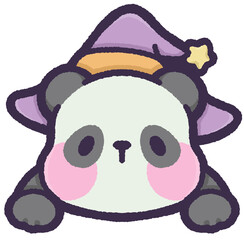 Cute panda wearing witch hat peeping