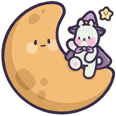 Witch bunny on the moon with little star