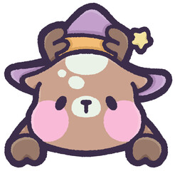 Cute deer wearing witch hat peeping