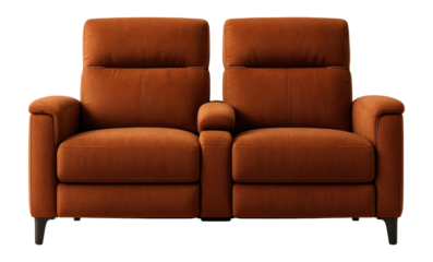 Dual recliner with shared armrest, ideal for couples in a home theater.