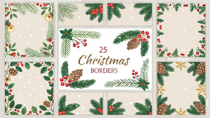 Set of Christmas borders vector floral frames for holiday design isola