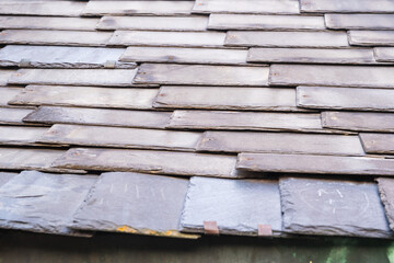 Weathered Slate Roof Close-Up with Aged Overlapping Tiles