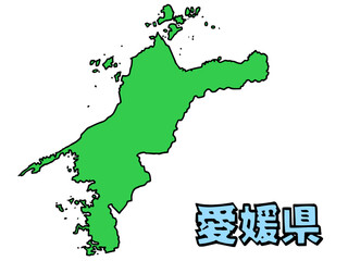 少しゆるい愛媛県地図 書き文字 香川 西日本 / A loosely drawn map of Ehime prefecture