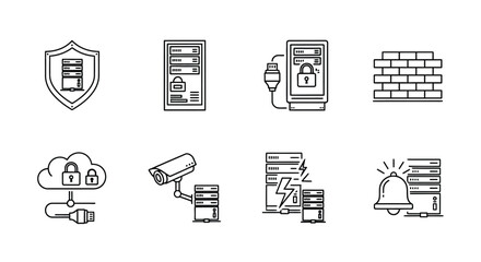 Cybersecurity icons representing network security data protection and digital threat prevention vector