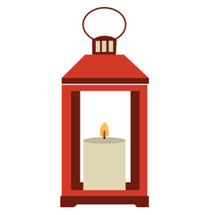 Christmas Red Lantern with Candle and Festive Warm Light