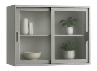 Frosted glass sliding door cabinet for living room, balancing privacy and stylish display.