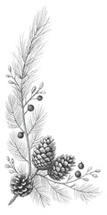 Vintage Pine Branch and Pinecone Corner Design berry