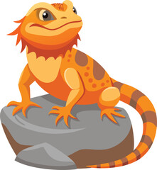 Cartoon bearded dragon lizard sitting on a rock with spiky beard